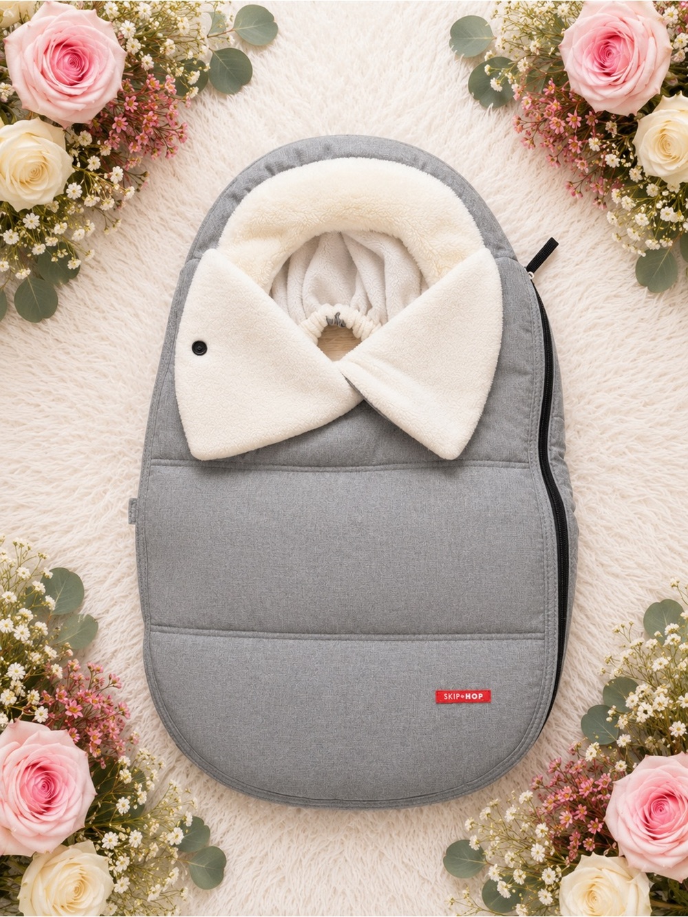 Skip Hop Grey Baby Footmuff with Cream Sherpa Lining